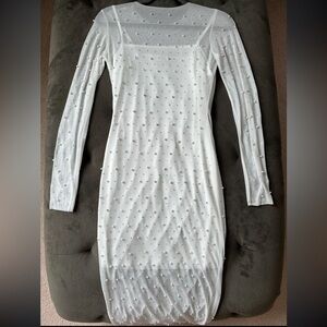 Sincerely Jules | Sheer Beaded Long Sleeve Dress | Size M | White